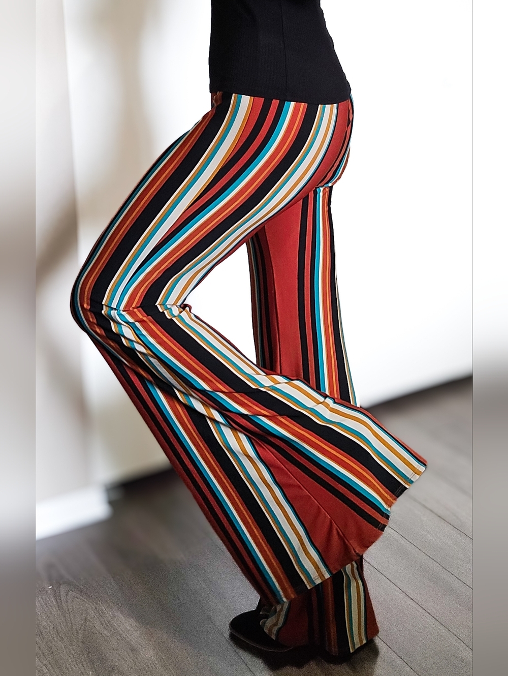 Windsor Multicolor Striped Wide Leg Pants - Rust, Black, Teal, Yellow, Cream